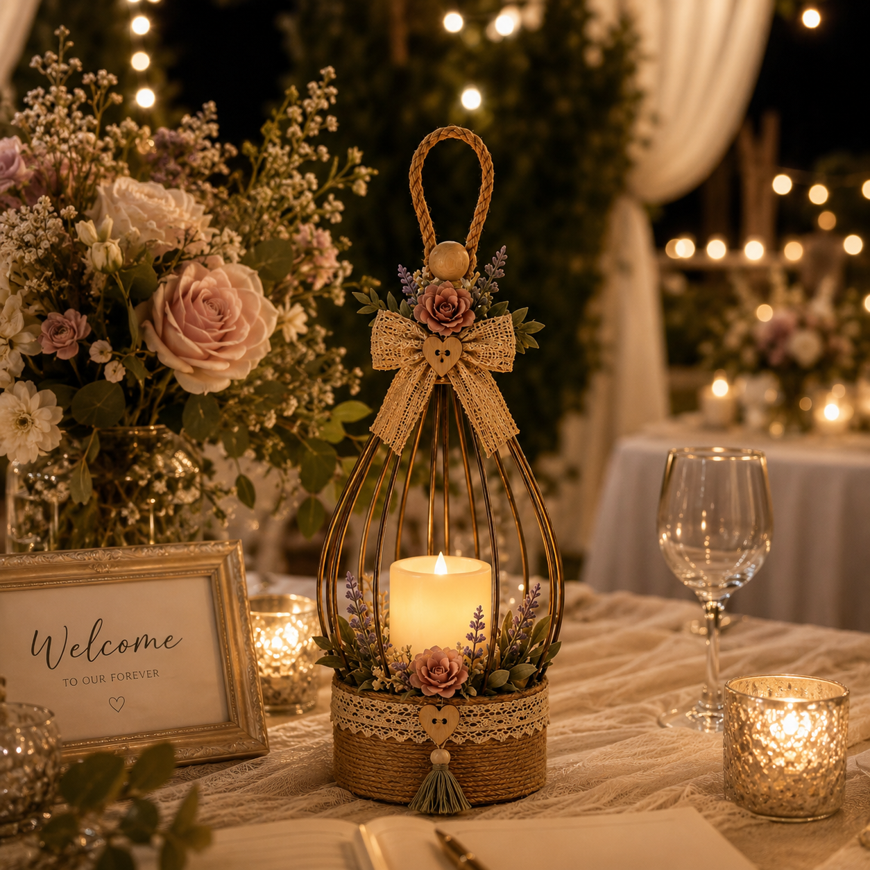 Boho Floral Hanging Flameless LED Lantern