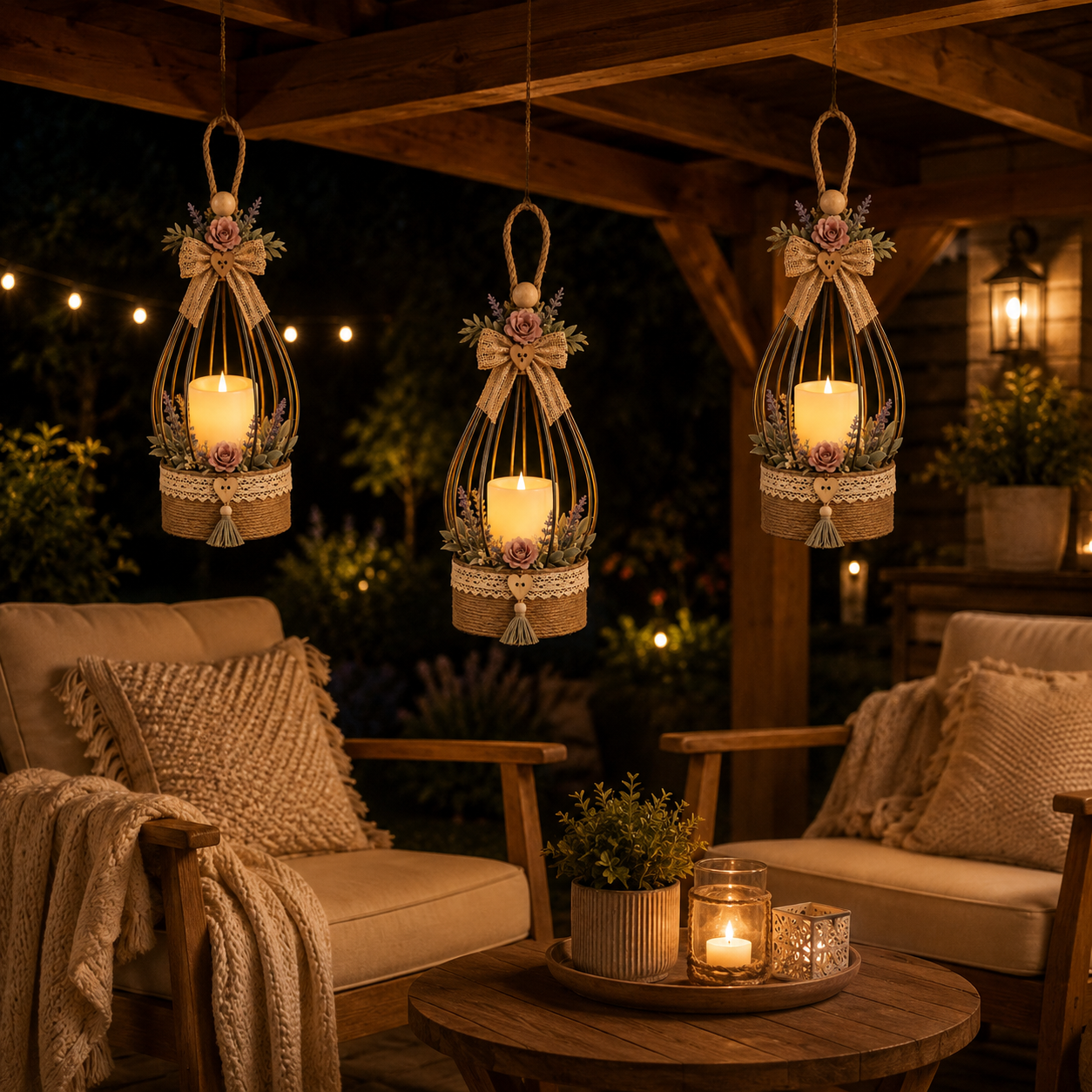 Boho Floral Hanging Flameless LED Lantern