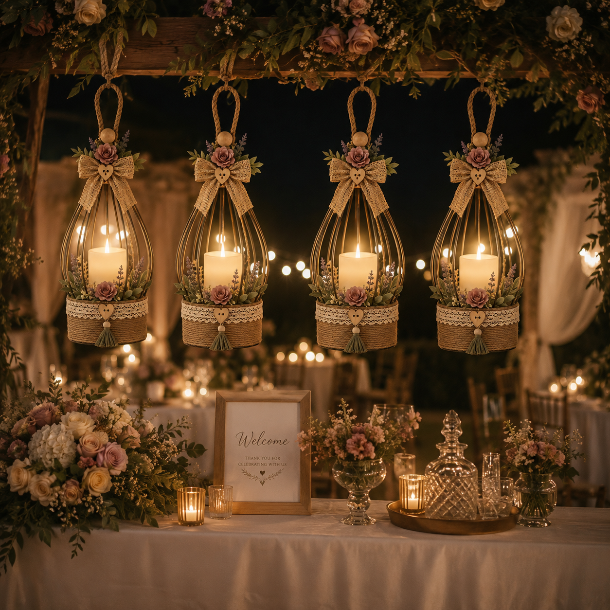 Boho Floral Hanging Flameless LED Lantern