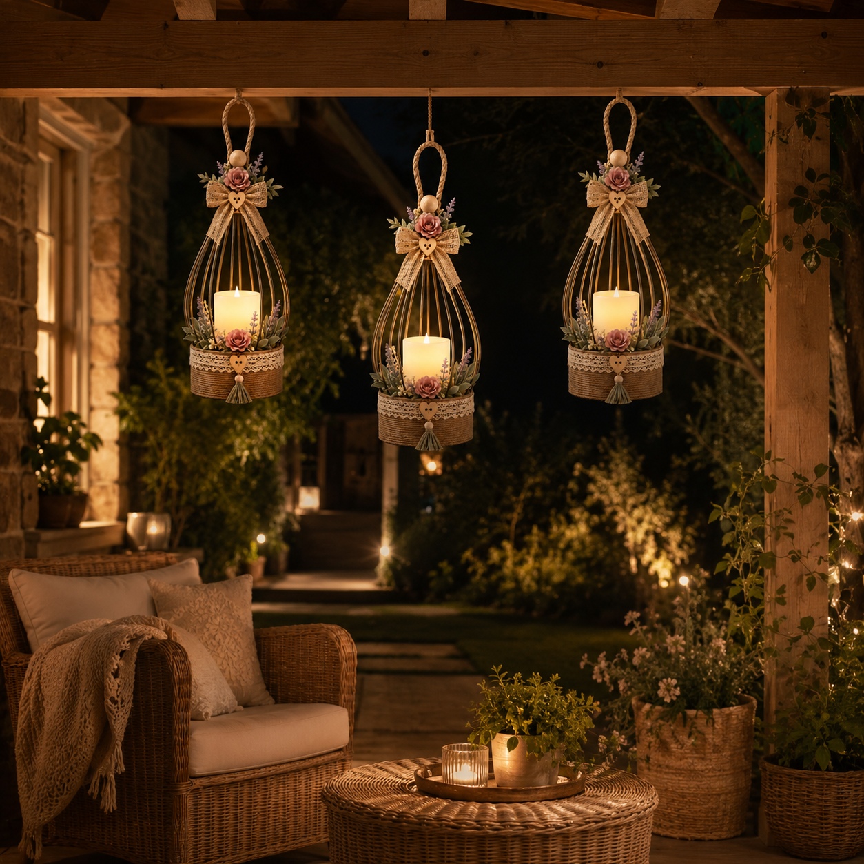 Boho Floral Hanging Flameless LED Lantern