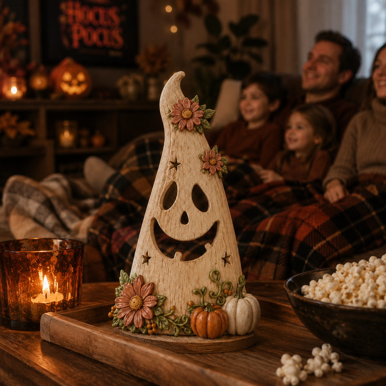 Wooden Floral Ghost Halloween Tabletop Decoration