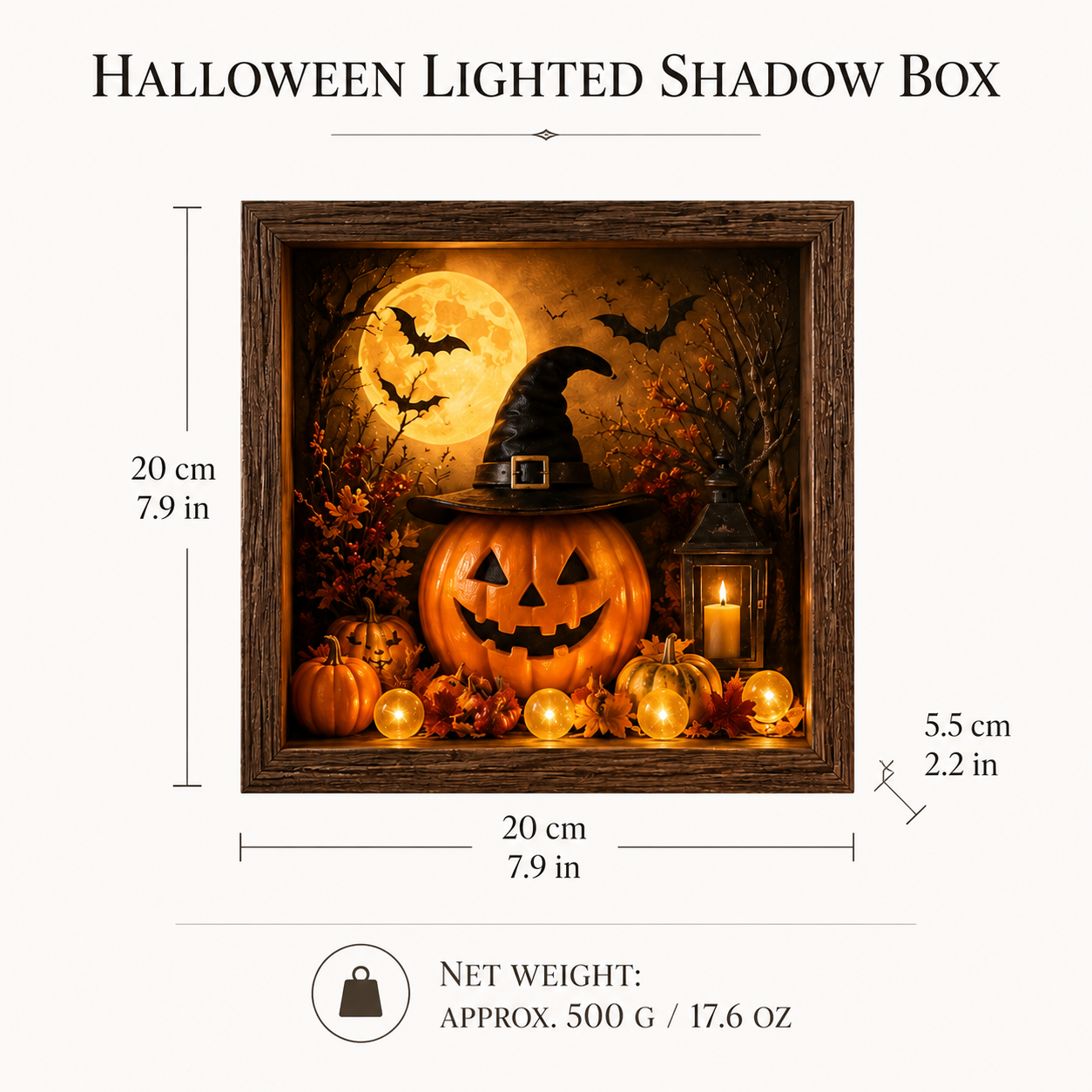 Lighted Halloween Pumpkin Shadow Box Tabletop Decoration