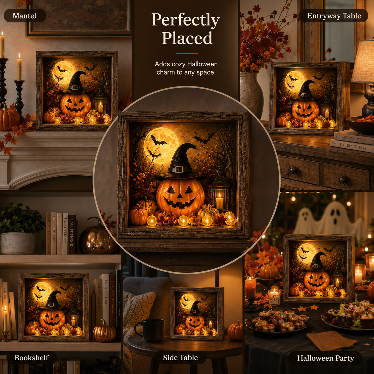 Lighted Halloween Pumpkin Shadow Box Tabletop Decoration
