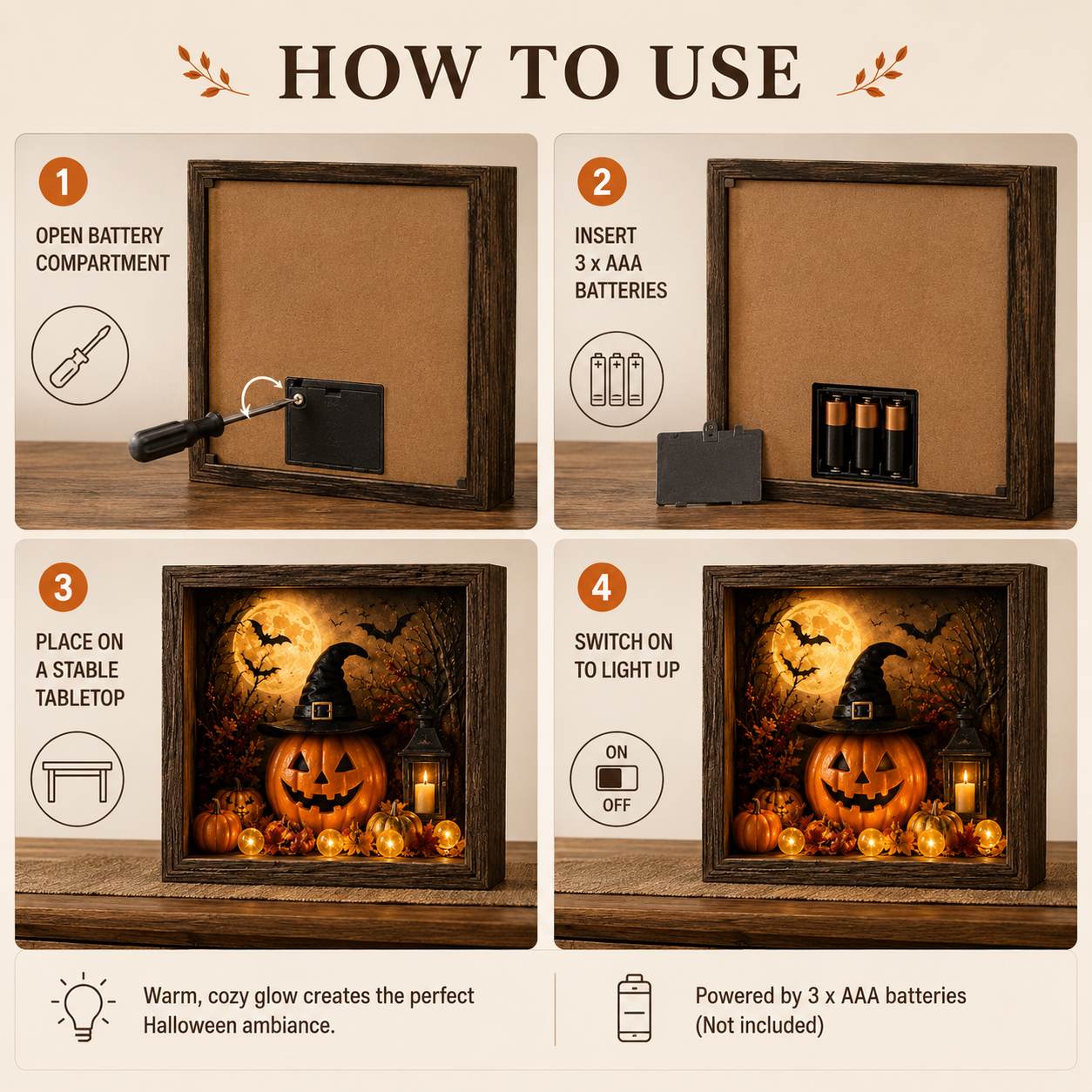 Lighted Halloween Pumpkin Shadow Box Tabletop Decoration