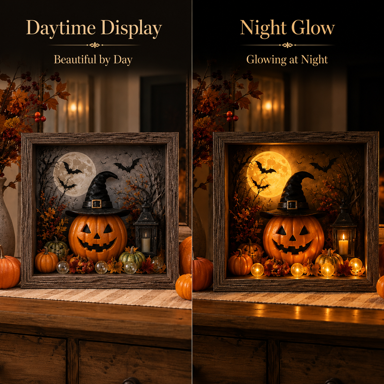 Lighted Halloween Pumpkin Shadow Box Tabletop Decoration