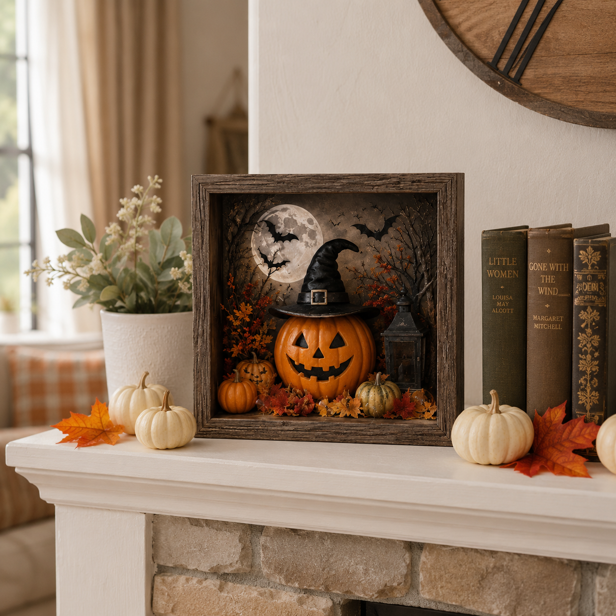 Lighted Halloween Pumpkin Shadow Box Tabletop Decoration