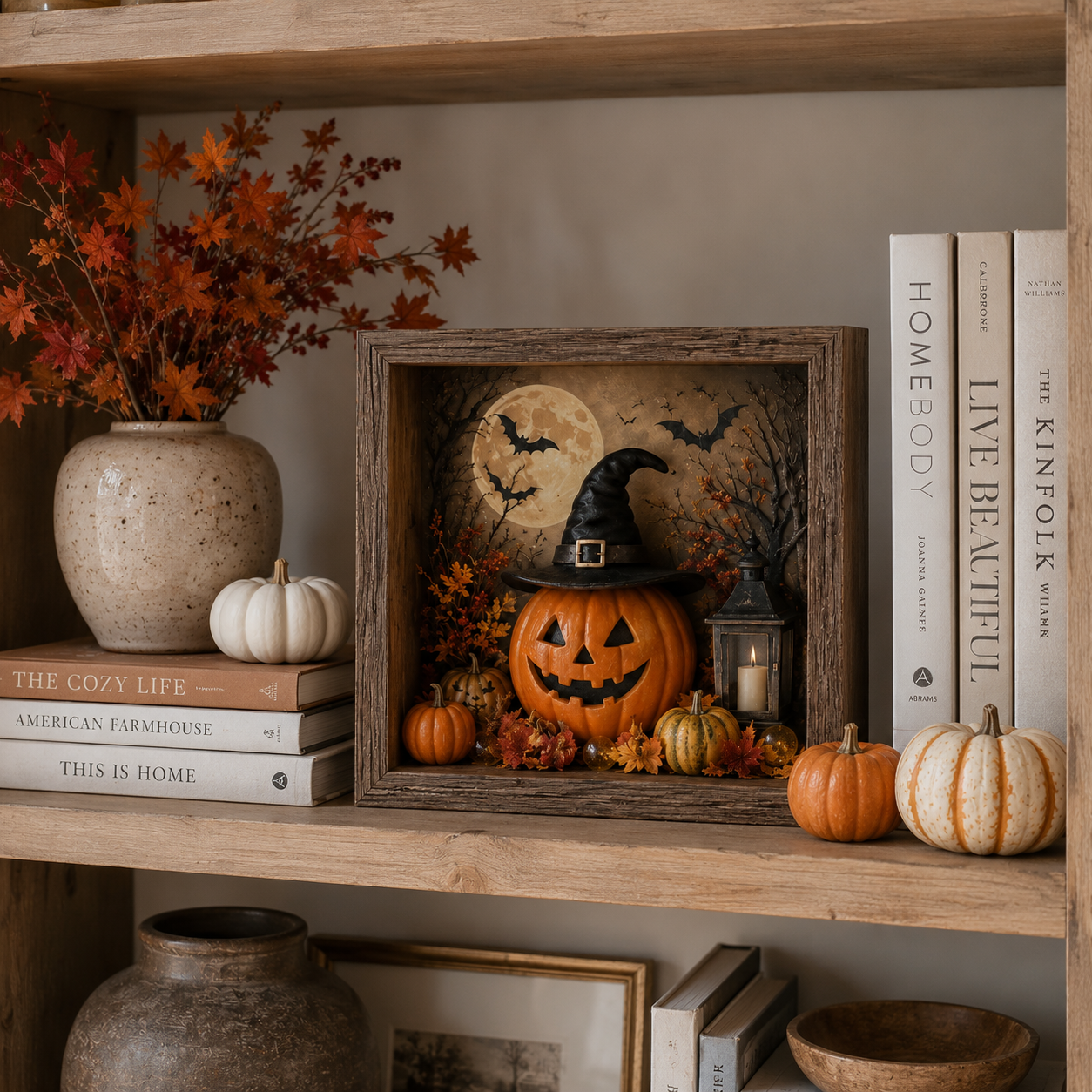 Lighted Halloween Pumpkin Shadow Box Tabletop Decoration