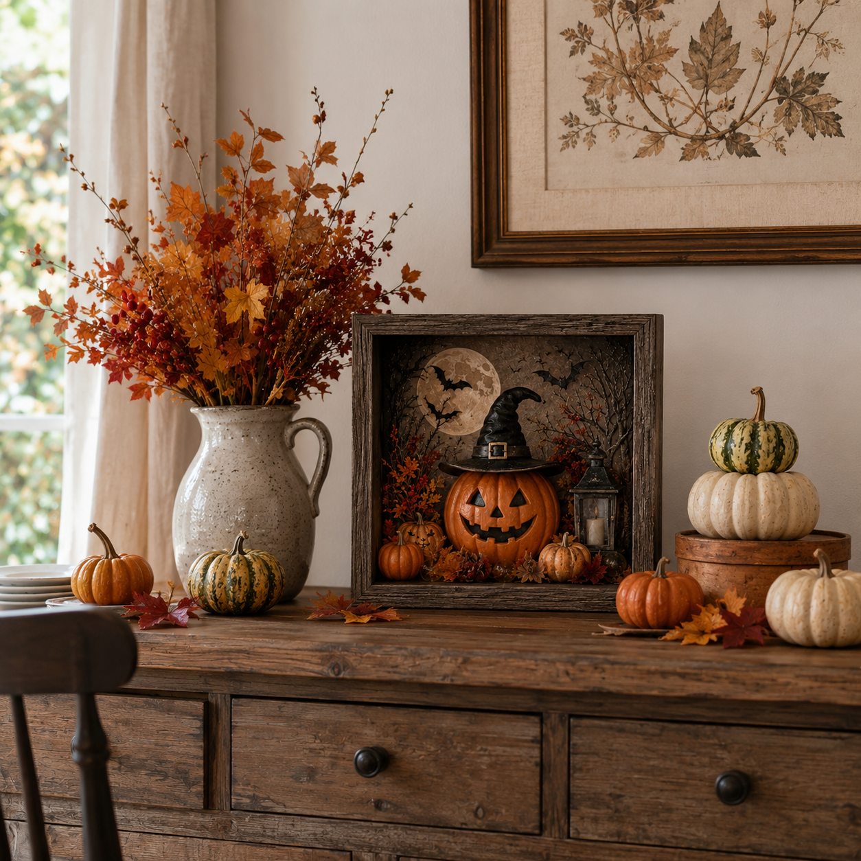 Lighted Halloween Pumpkin Shadow Box Tabletop Decoration