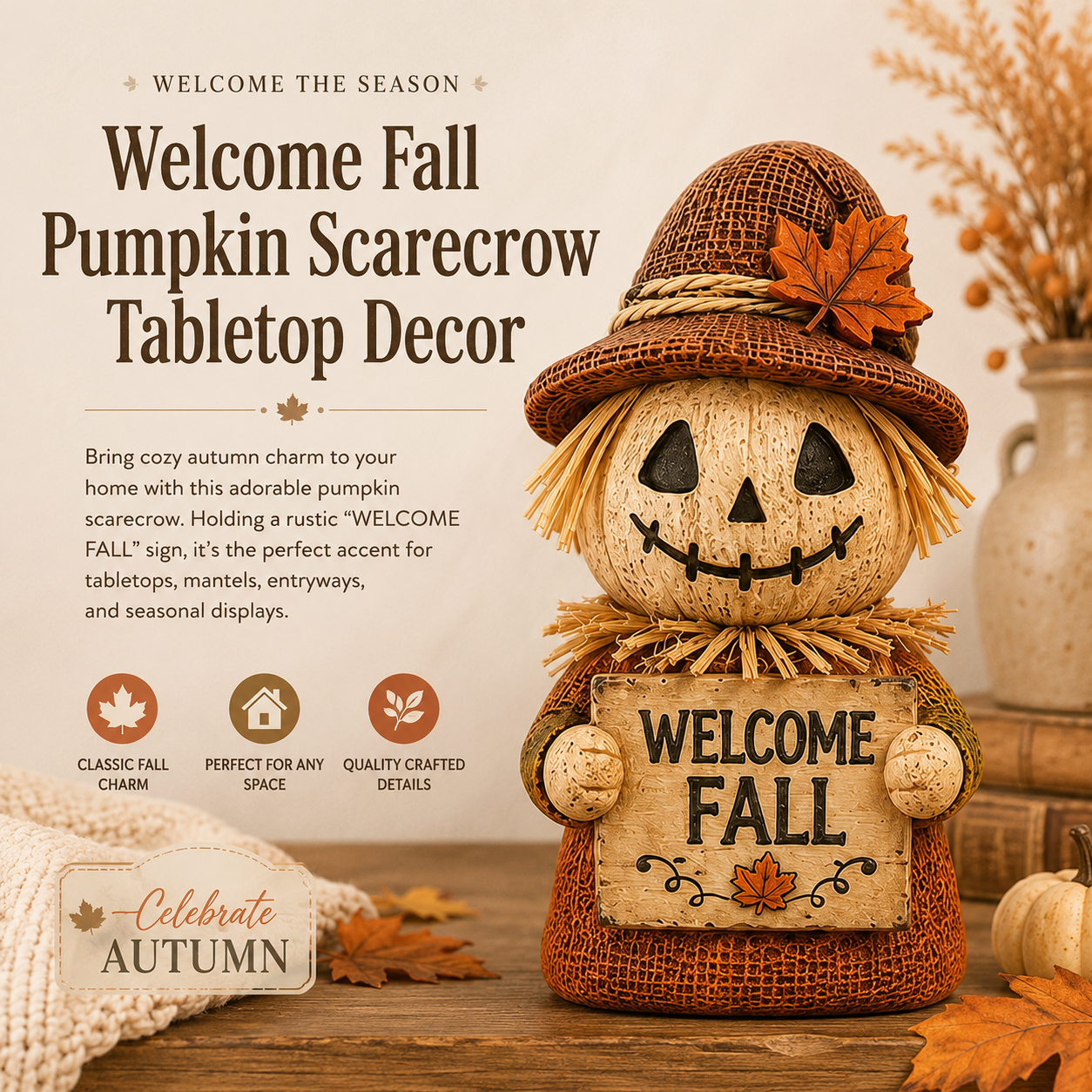 Fall Pumpkin Scarecrow Tabletop Decor
