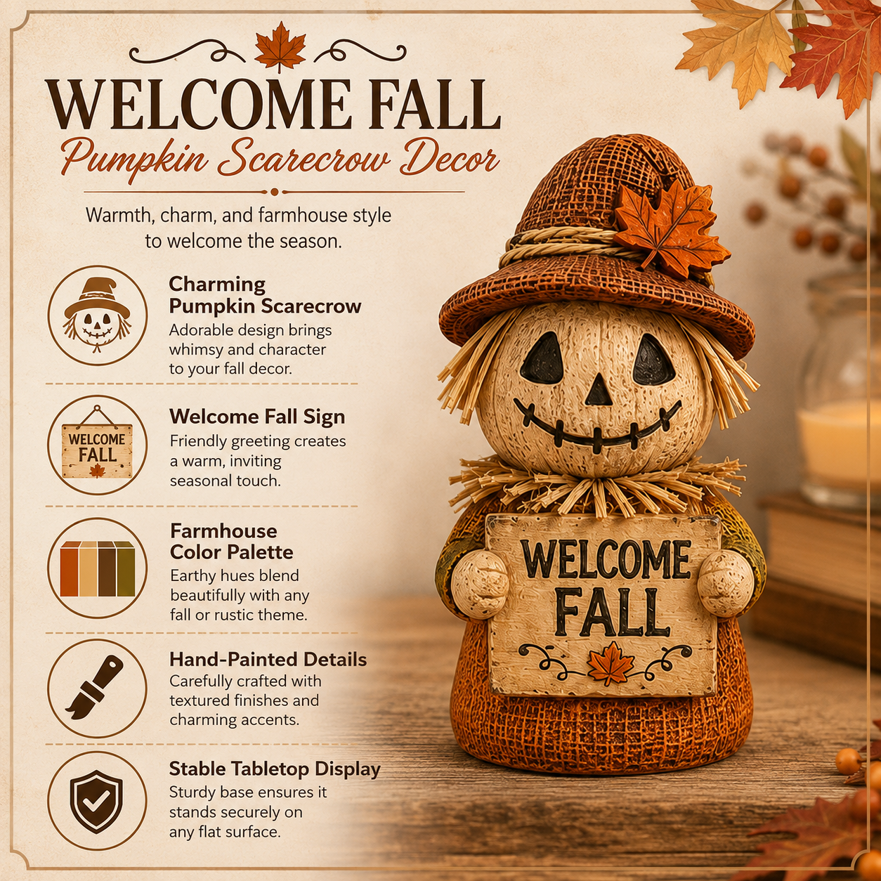 Fall Pumpkin Scarecrow Tabletop Decor