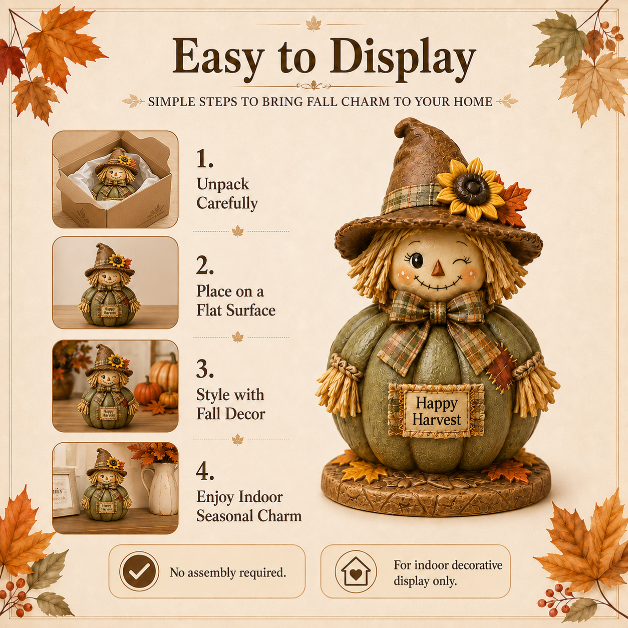 Fall Harvest Scarecrow Pumpkin Figurine