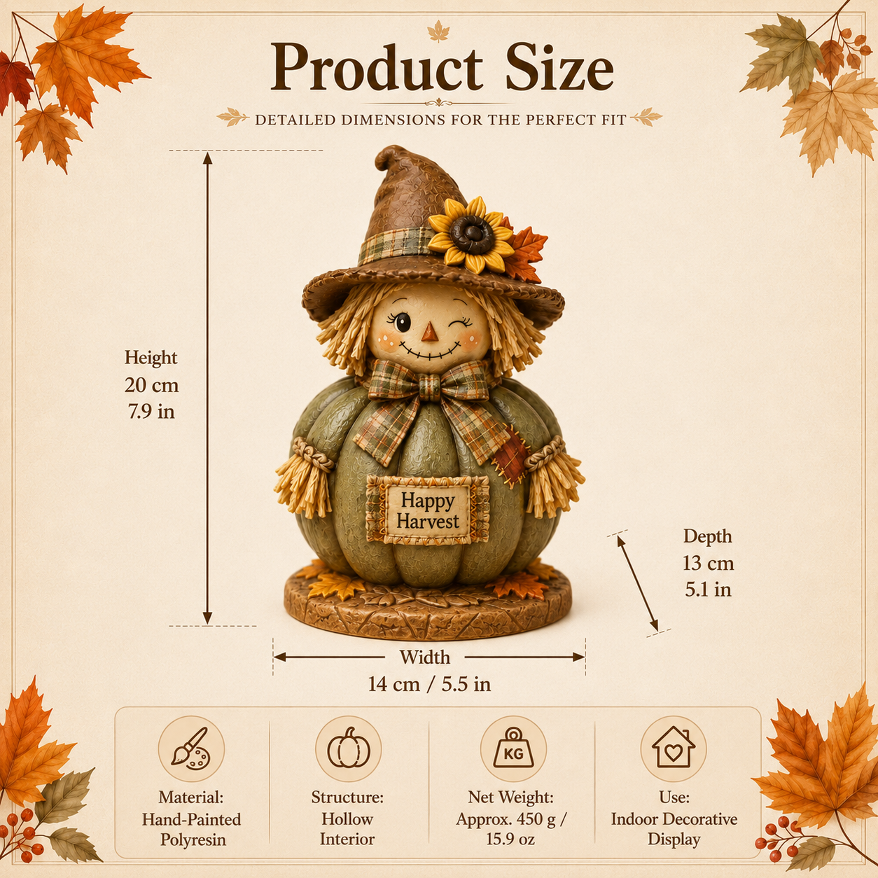 Fall Harvest Scarecrow Pumpkin Figurine