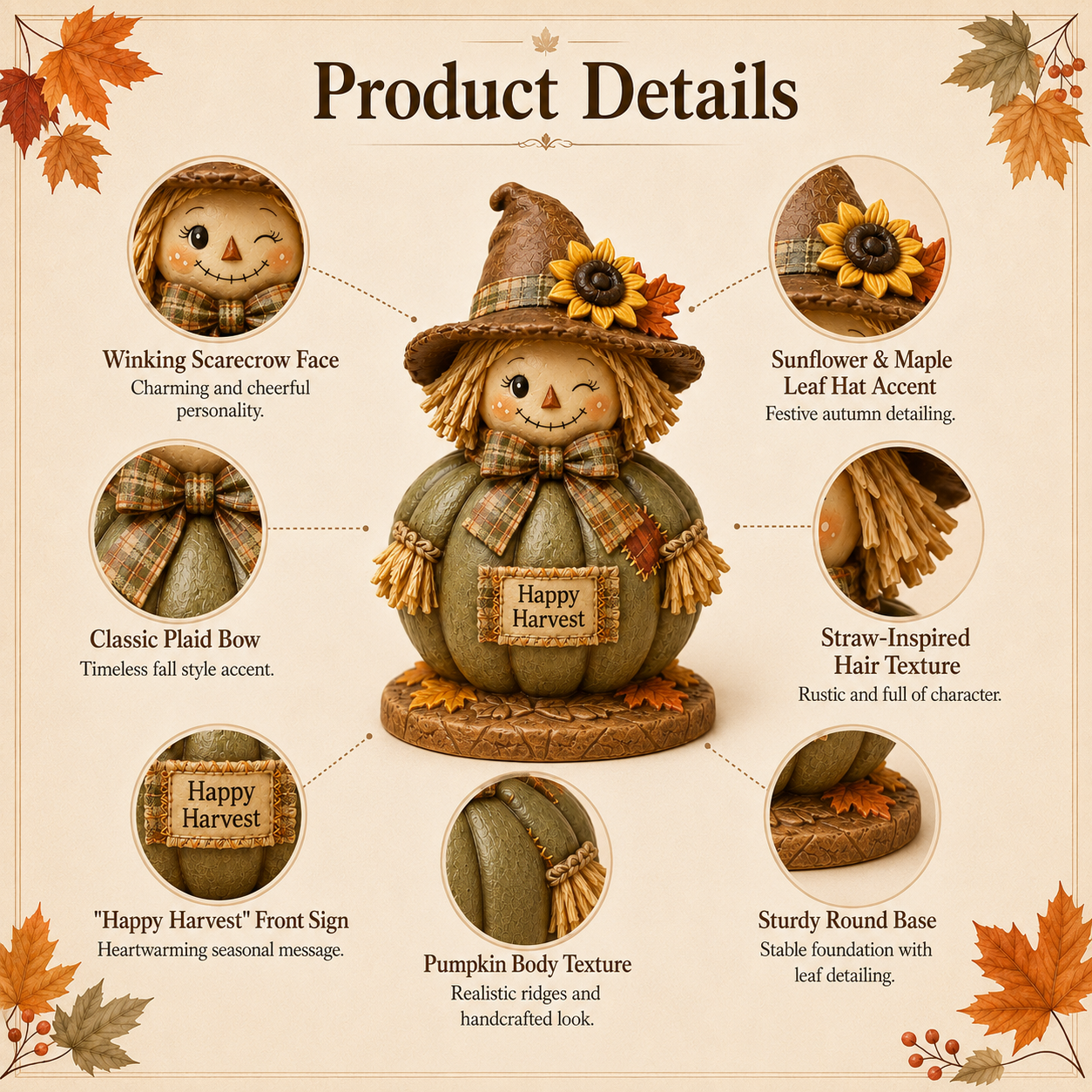 Fall Harvest Scarecrow Pumpkin Figurine