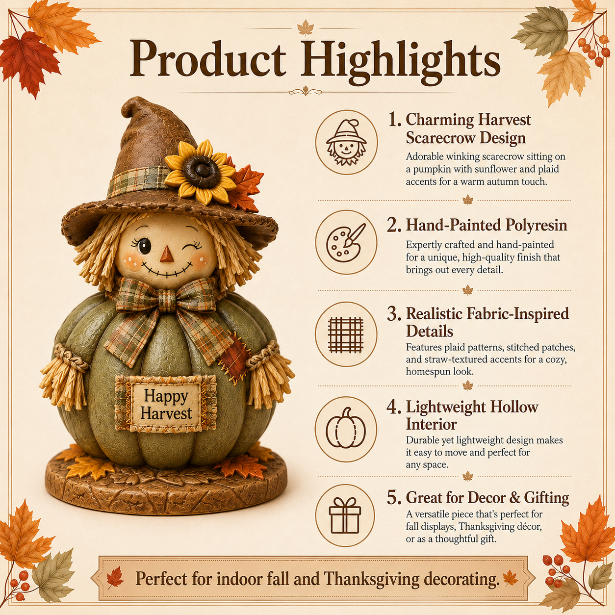 Fall Harvest Scarecrow Pumpkin Figurine