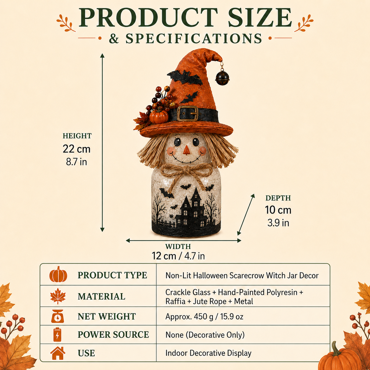 Harvest Glow Scarecrow Witch Jar Decor