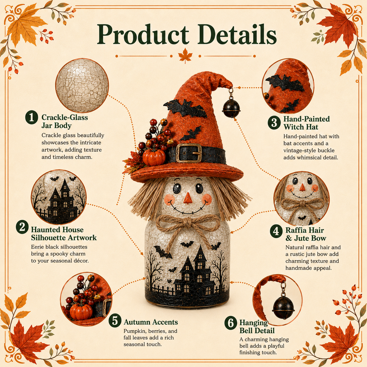 Harvest Glow Scarecrow Witch Jar Decor
