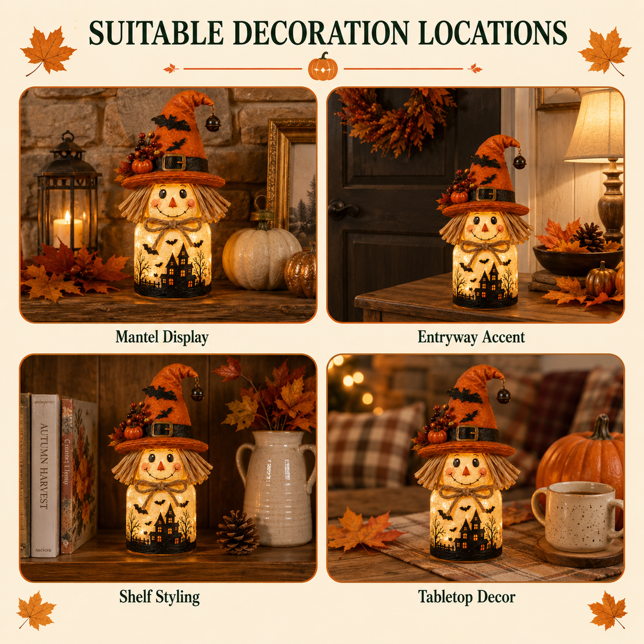 Harvest Glow Scarecrow Witch Jar Decor