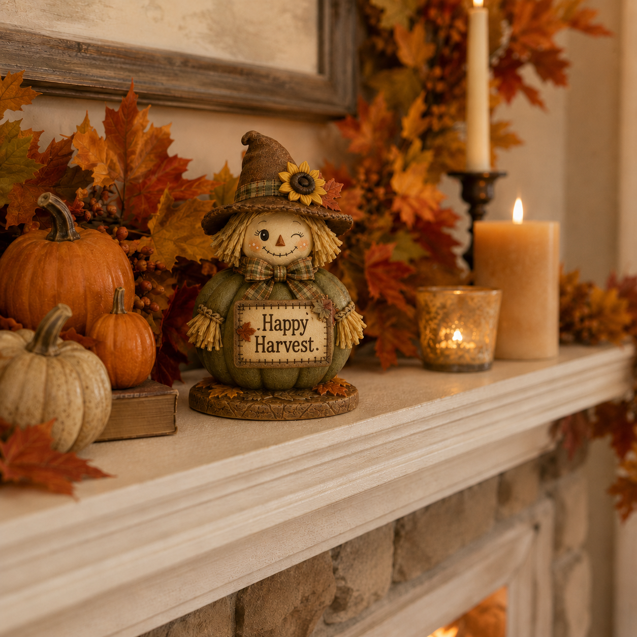 Fall Harvest Scarecrow Pumpkin Figurine