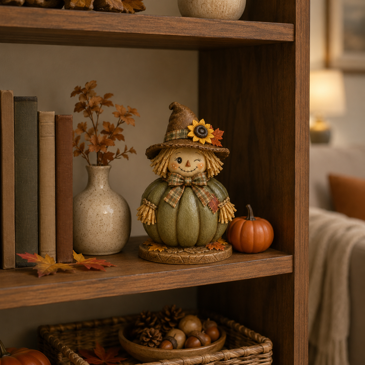 Fall Harvest Scarecrow Pumpkin Figurine