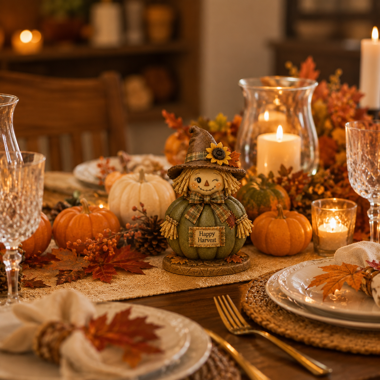Fall Harvest Scarecrow Pumpkin Figurine