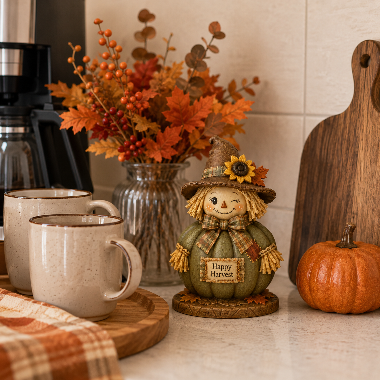 Fall Harvest Scarecrow Pumpkin Figurine