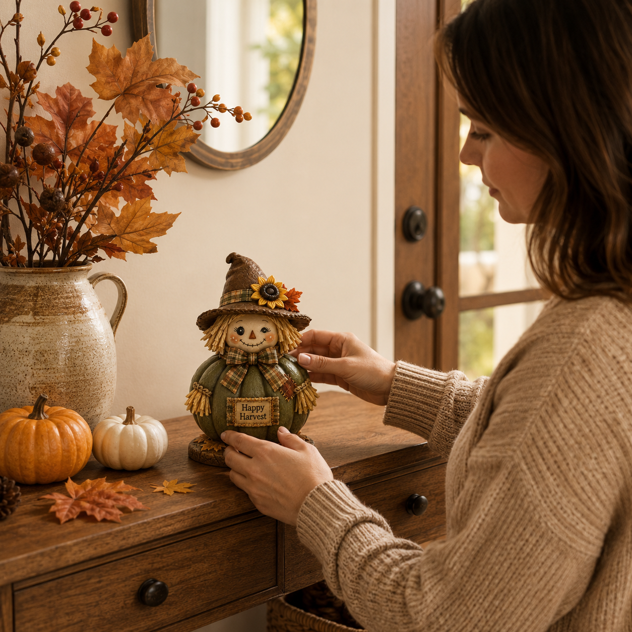 Fall Harvest Scarecrow Pumpkin Figurine