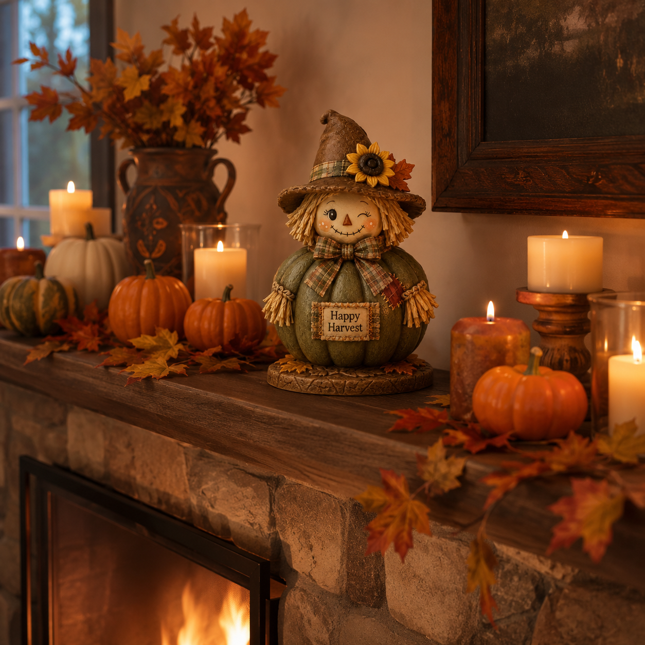 Fall Harvest Scarecrow Pumpkin Figurine