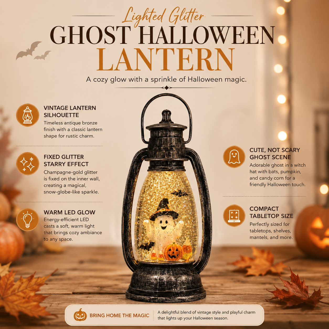 Lighted Glitter Ghost Halloween Lantern