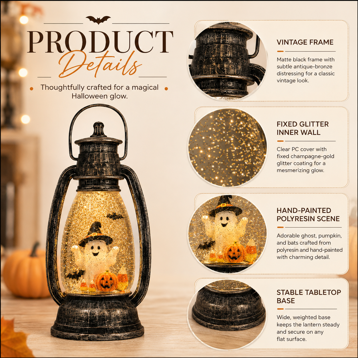 Lighted Glitter Ghost Halloween Lantern
