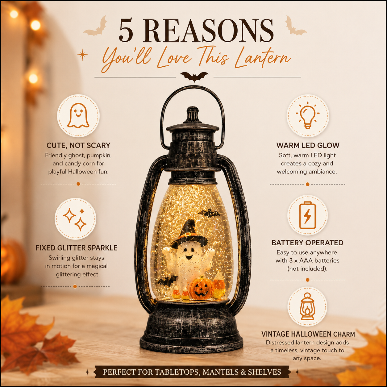 Lighted Glitter Ghost Halloween Lantern