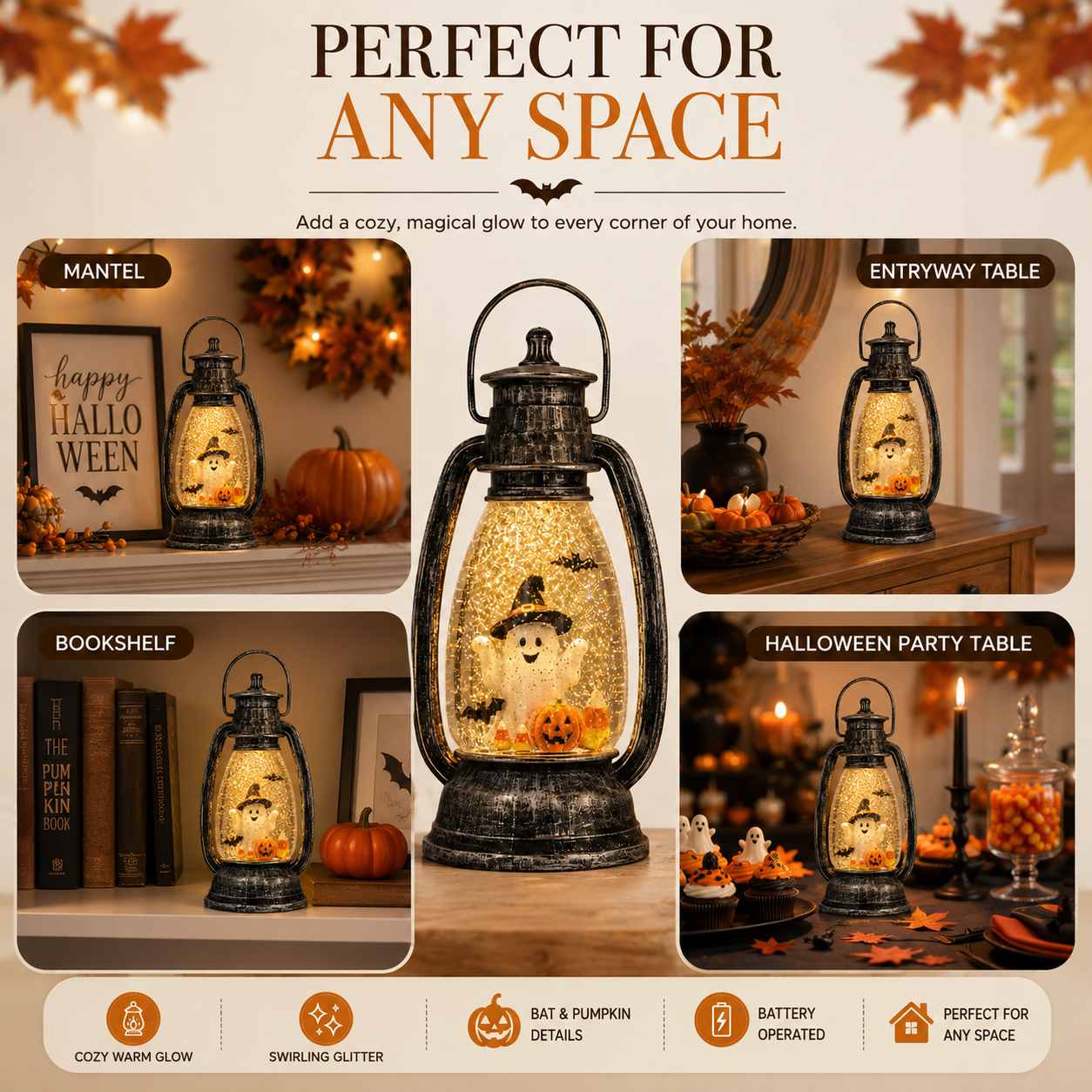 Lighted Glitter Ghost Halloween Lantern