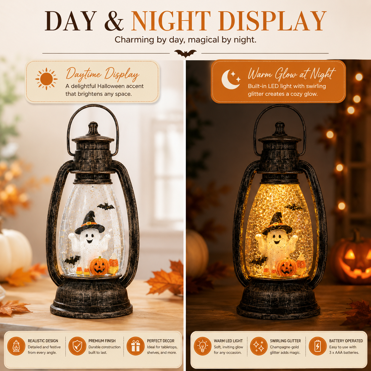 Lighted Glitter Ghost Halloween Lantern