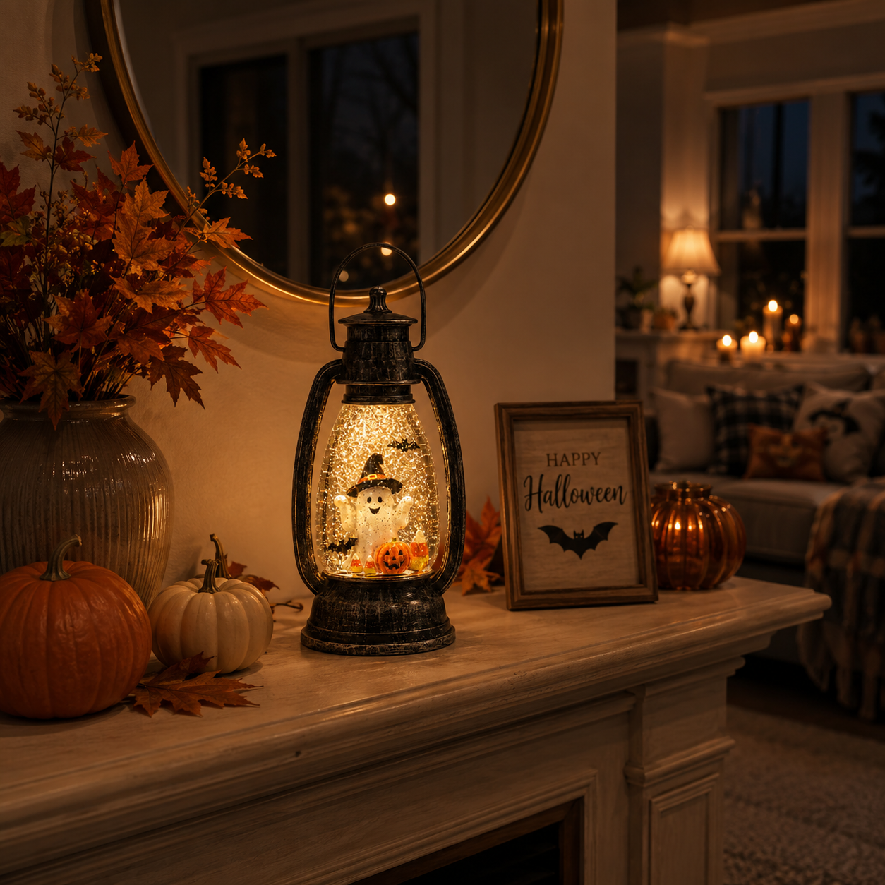 Lighted Glitter Ghost Halloween Lantern