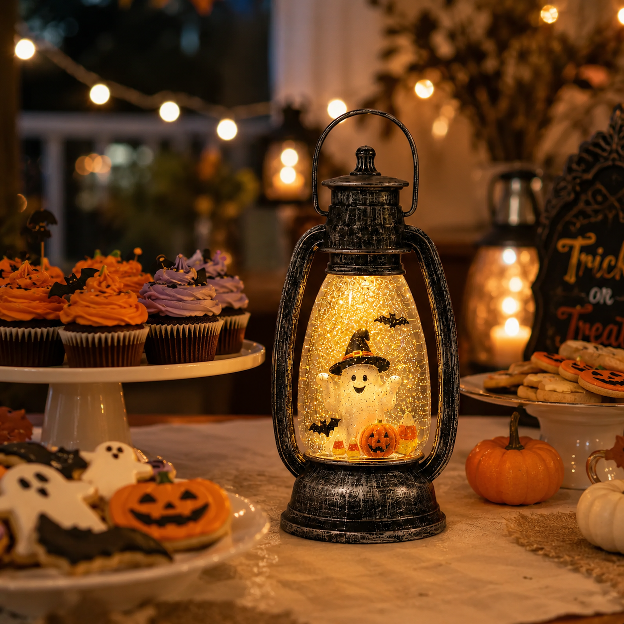 Lighted Glitter Ghost Halloween Lantern