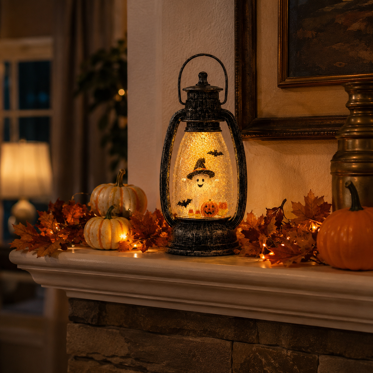 Lighted Glitter Ghost Halloween Lantern