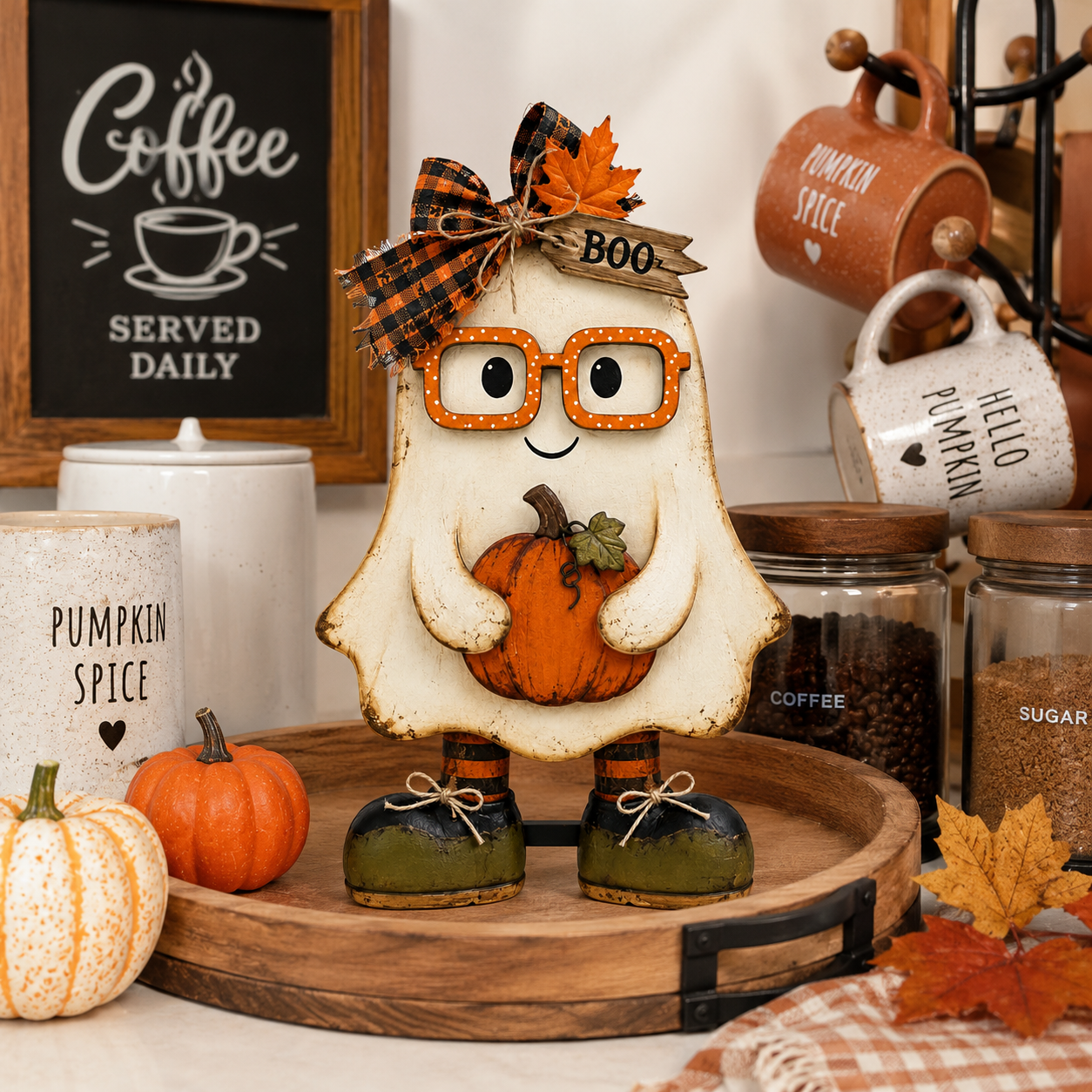 Vintage Pumpkin-Hugging Ghost Tabletop Decor