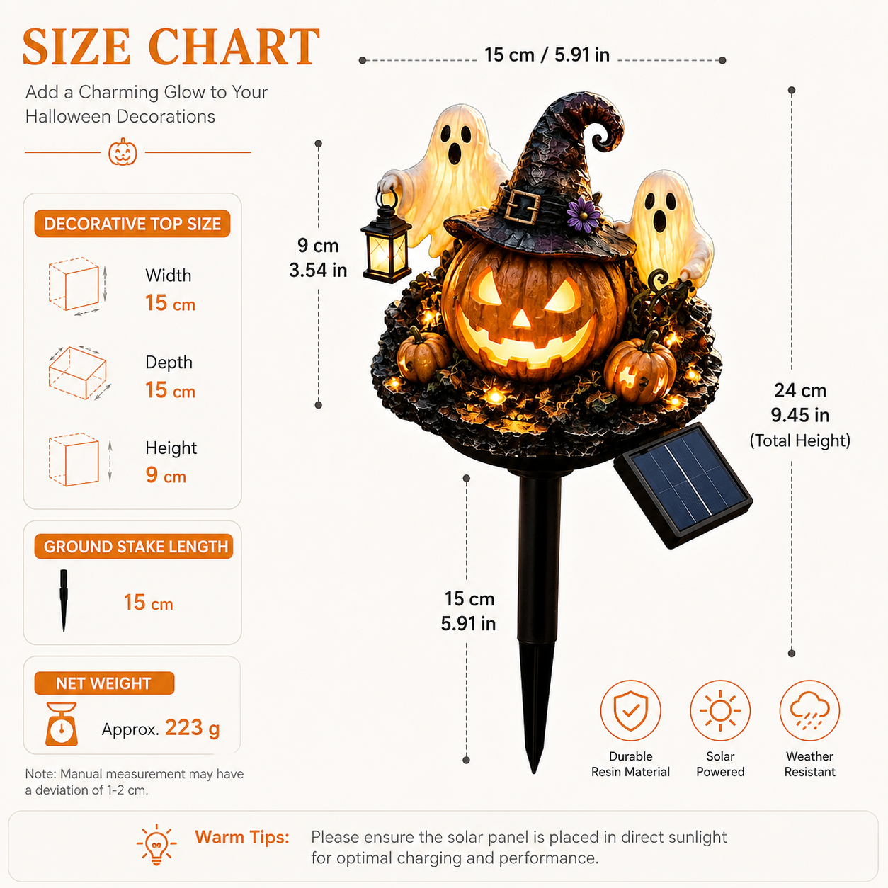 Solar Lighted Halloween Pumpkin & Ghost Garden Stake