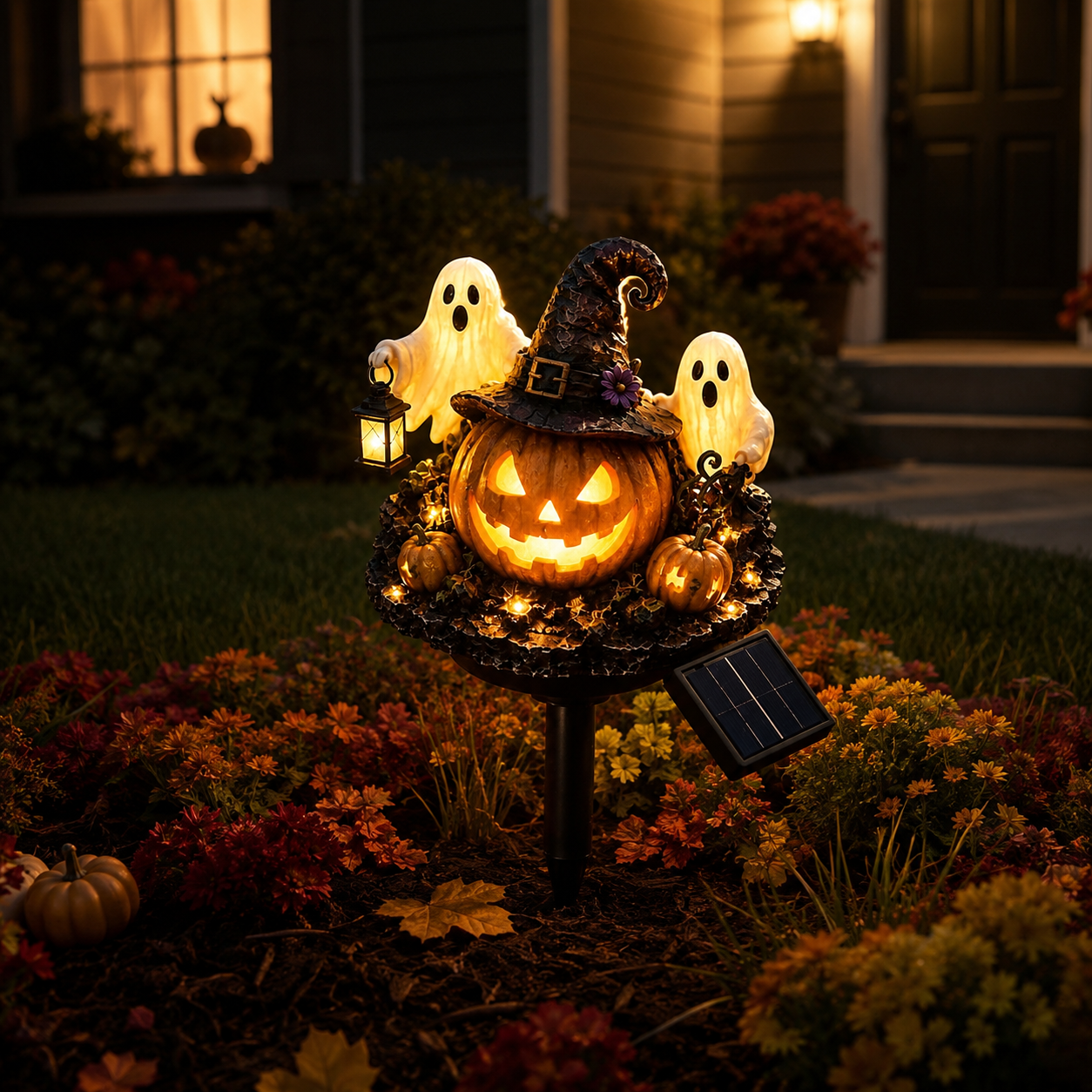 Solar Lighted Halloween Pumpkin & Ghost Garden Stake
