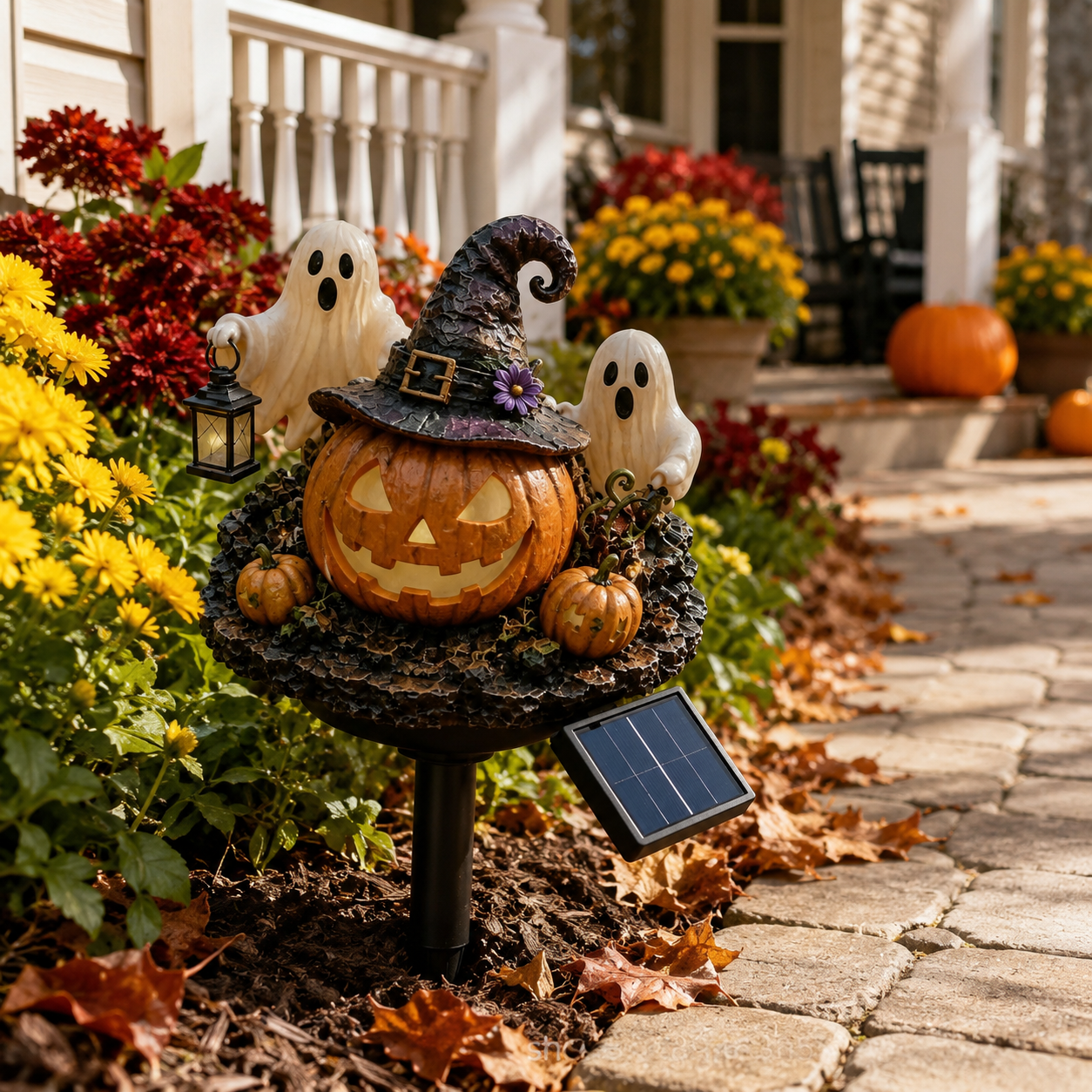 Solar Lighted Halloween Pumpkin & Ghost Garden Stake