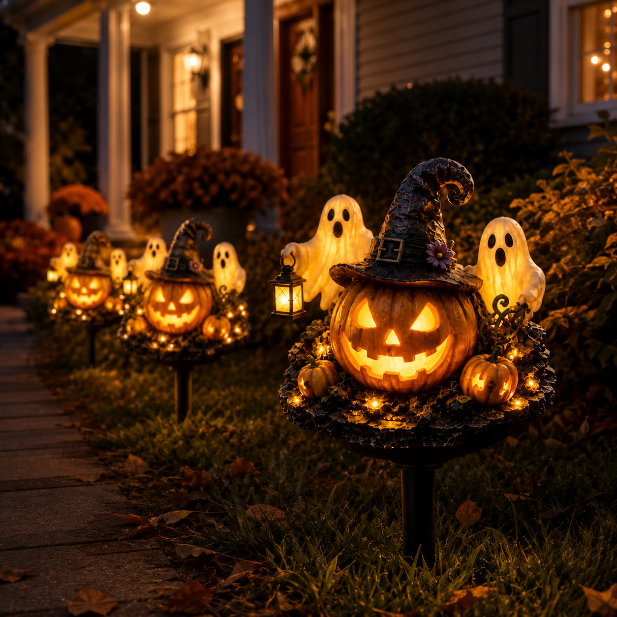 Solar Lighted Halloween Pumpkin & Ghost Garden Stake