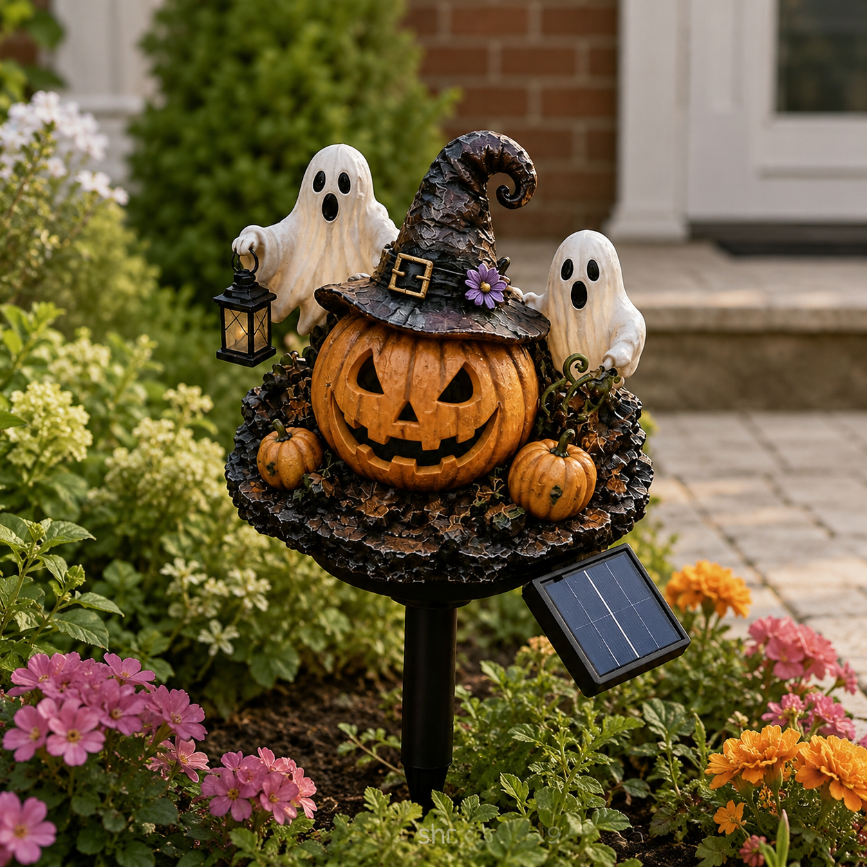 Solar Lighted Halloween Pumpkin & Ghost Garden Stake