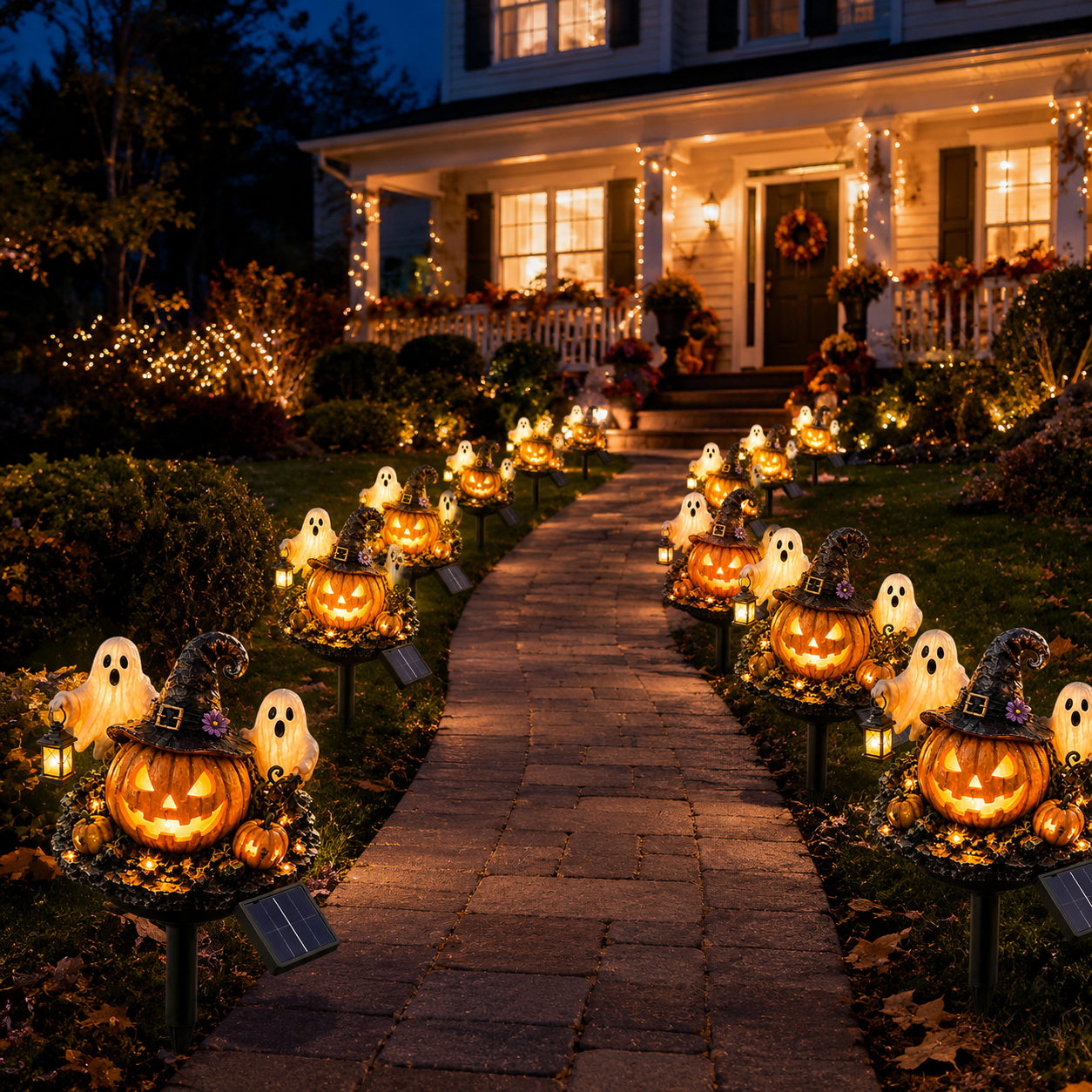 Solar Lighted Halloween Pumpkin & Ghost Garden Stake