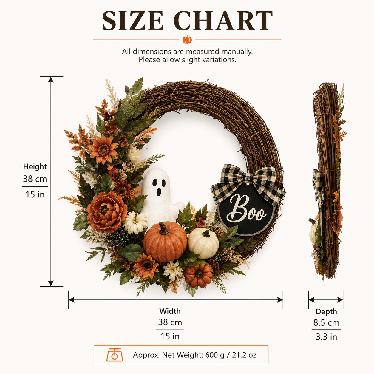 Lighted Ghost & Pumpkin Halloween Wreath
