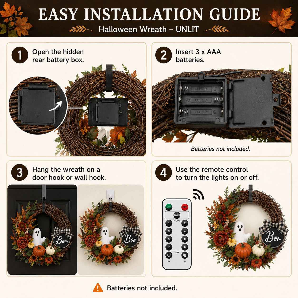 Lighted Ghost & Pumpkin Halloween Wreath