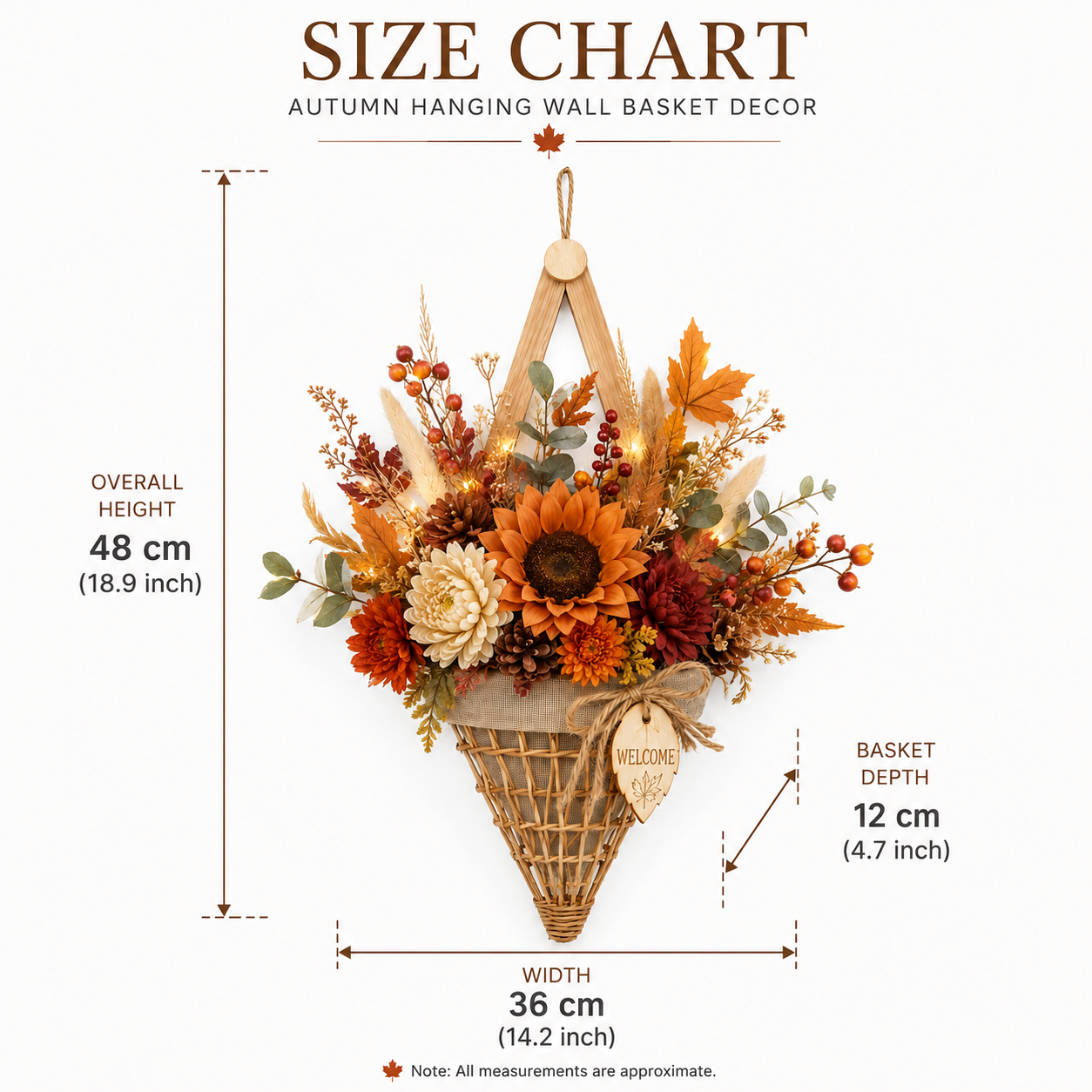 Lighted Fall Floral Hanging Basket with Wooden Frame