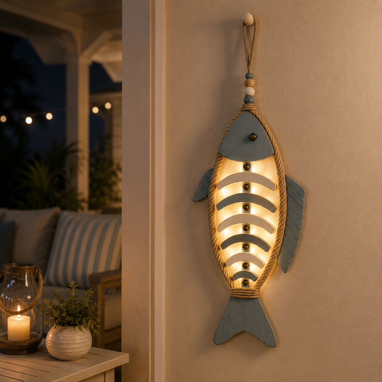 Remote-Controlled Lighted Coastal Fishbone Wall Decor