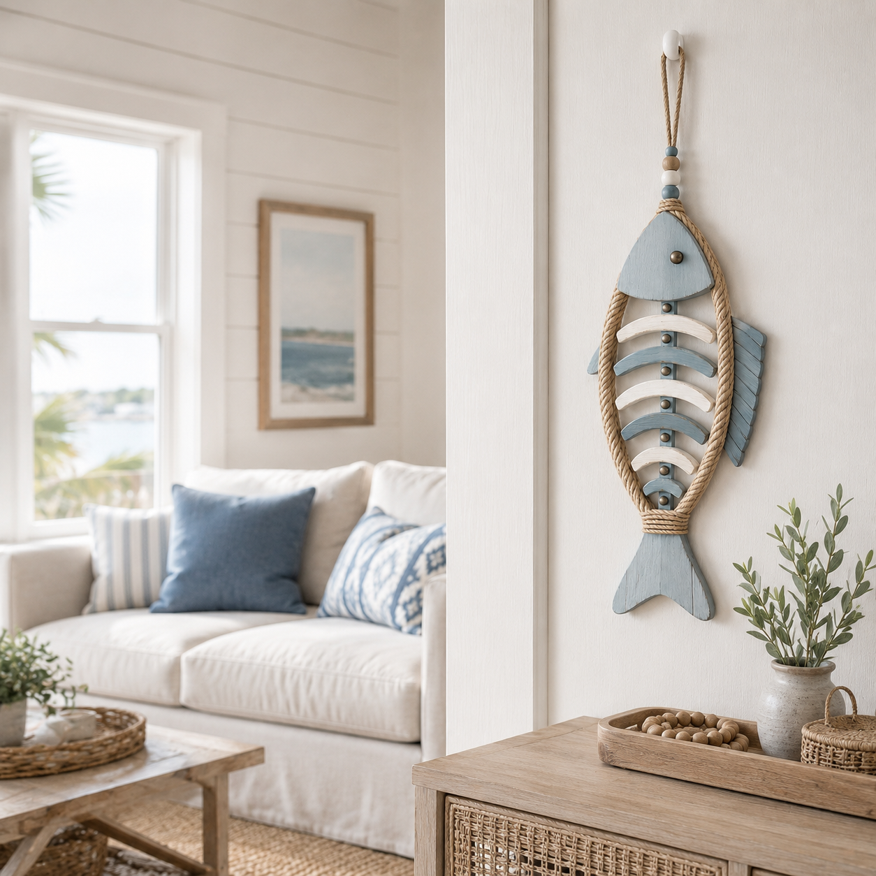 Remote-Controlled Lighted Coastal Fishbone Wall Decor