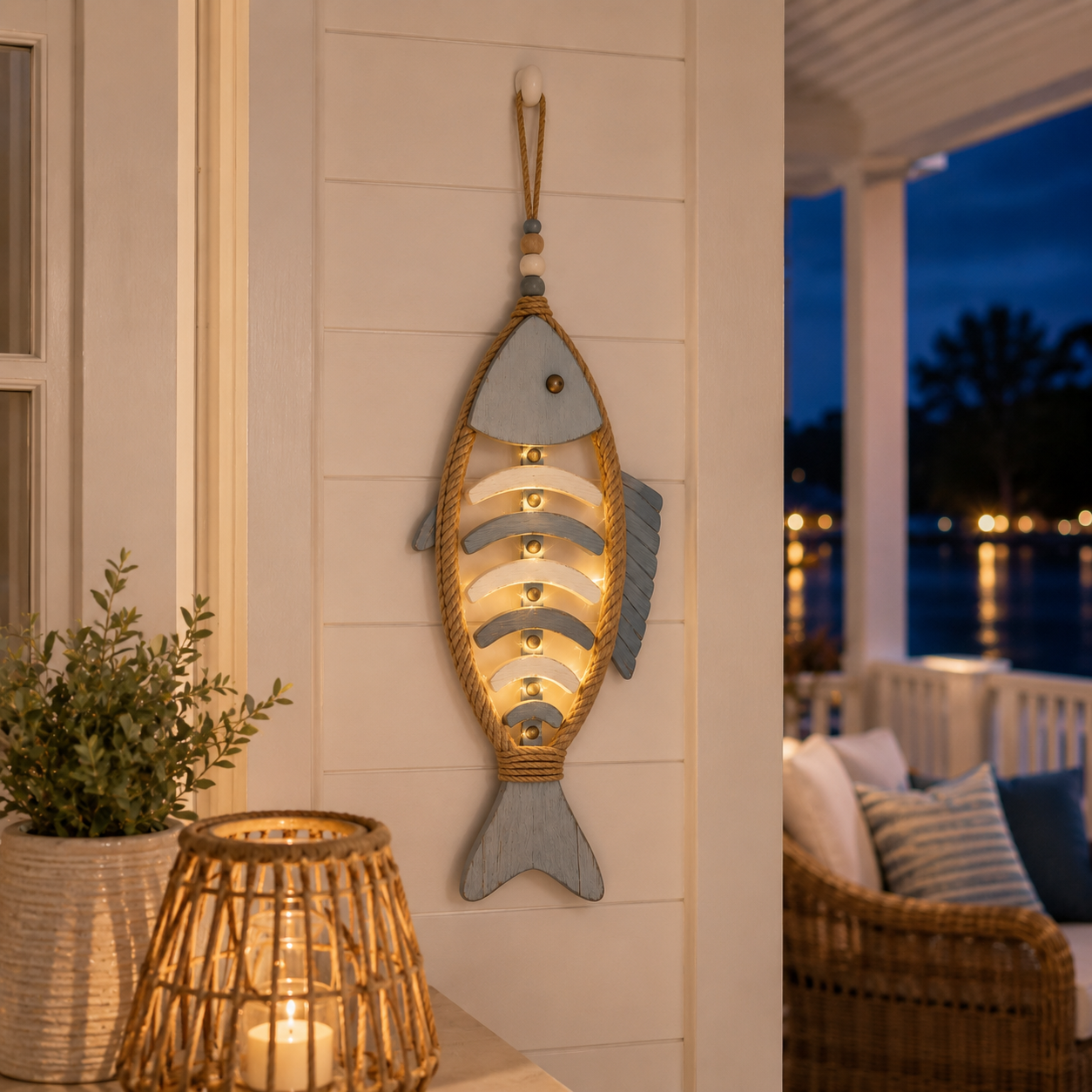 Remote-Controlled Lighted Coastal Fishbone Wall Decor