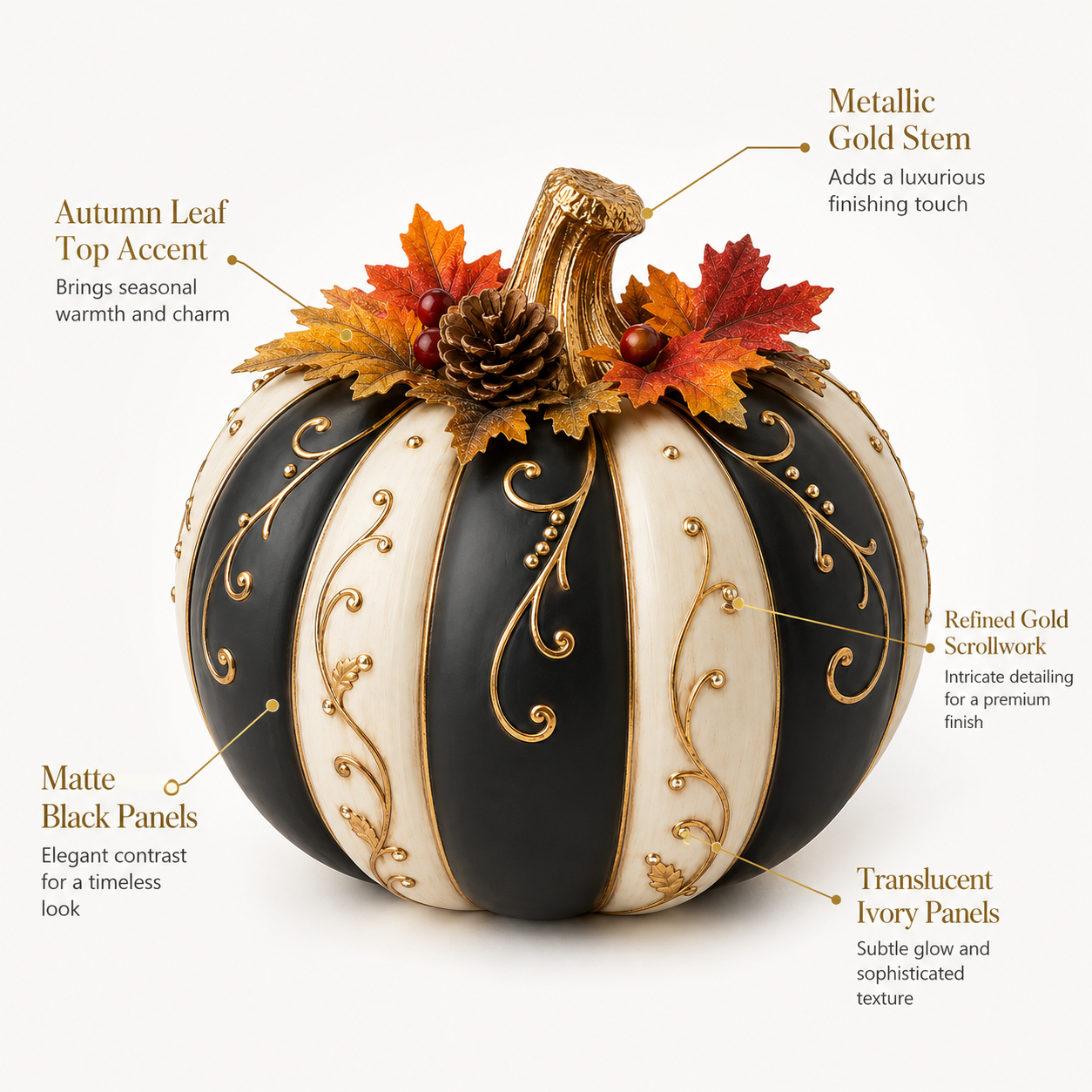 Lighted Black & Ivory Fall Pumpkin Decor