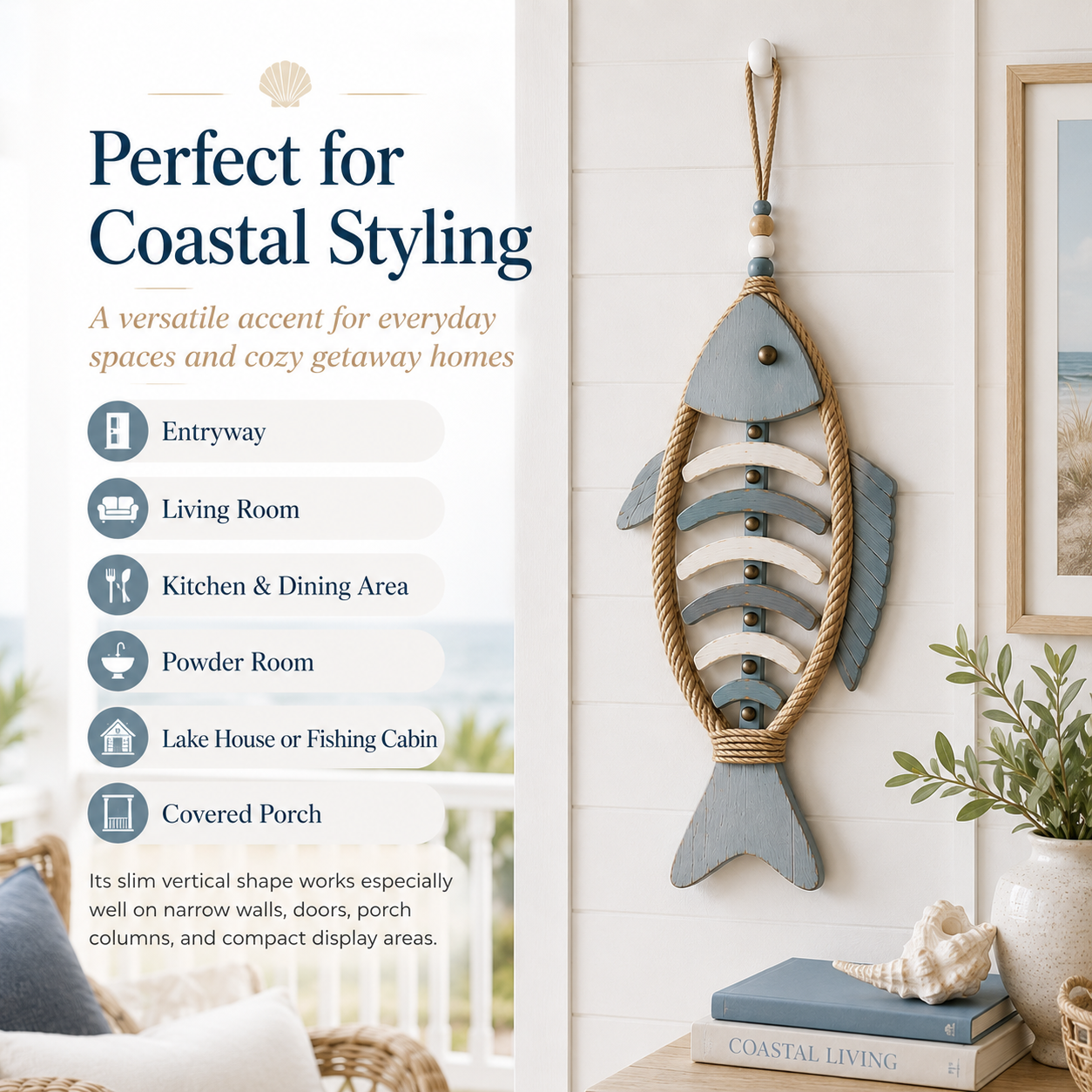 Remote-Controlled Lighted Coastal Fishbone Wall Decor